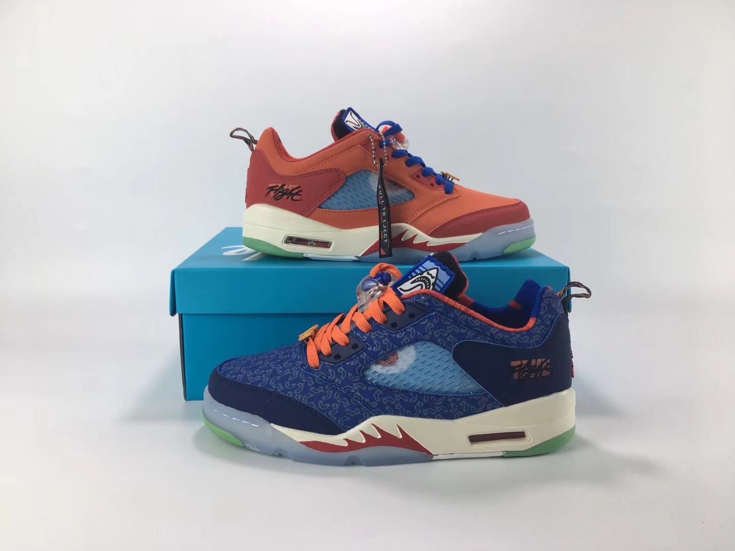 New 2022 Air Jordan 5 Low Blue Orange Green Shoes - Click Image to Close